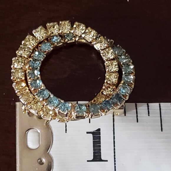 Uranium Demi-Parure Clip Earrings Double Ring Infinity MCM Pin Brooch Crystal - Picture 3 of 13